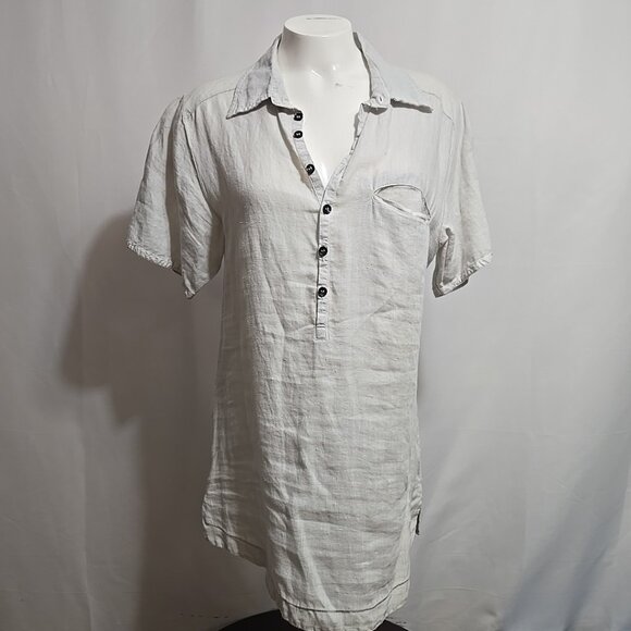 Hannes Roether Henly Shirt 100% Linen Women's Size Small Light Gray Collared - Picture 1 of 8